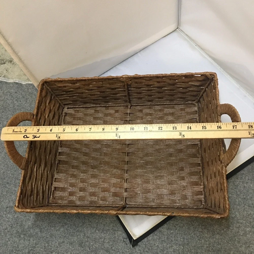 Woven Storage Basket Home OS Brown Rectangular Handle Tray Cottagecore Farmhouse